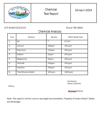 Chemical Analysis of Organic Drinking water